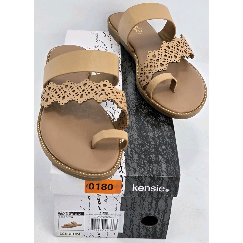 Kensie Women's Marianna Flat Sandal Tan Size 7.5M - Posh Chic- NIB‎